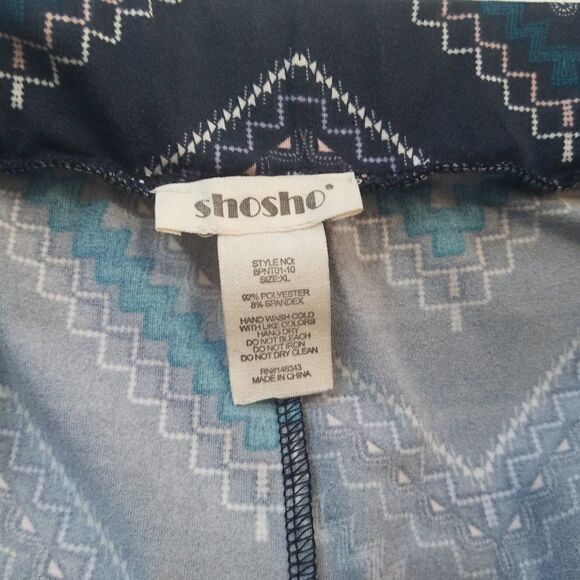 Shosho Leggings Multi Pattern Blue Womens Sz XL Elastic Waist Ties Lounge Pants - Picture 9 of 9